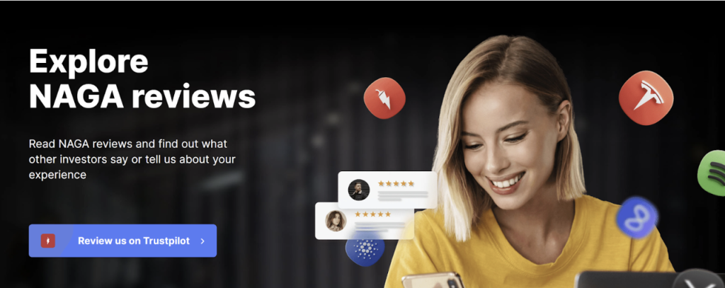 Screenshot des Bereichs NAGA Reviews und Testimonials